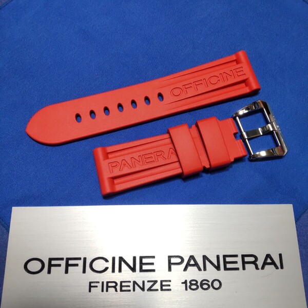 PANERAI 正規 BA 尾錠 PAV00625 ピン バックル + 赤 Red カウッチュー ストラップ 純正 パネライ ラバー ベルト セット 送料込み