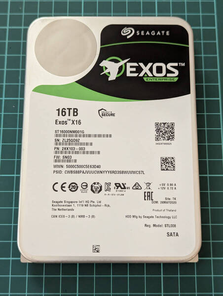 【動作確認済み】 Seagate Exos 16TB 内蔵HDD 3.5インチ SATA CMR(ヘリウム)7200RPM 256MB 6Gb/s NAS / PC対応