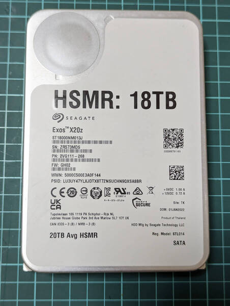 【動作確認済み】 Seagate Exos X20z 18TB 内蔵HDD 3.5インチ SATA CMR(ヘリウム)7200RPM 256MB 6Gb/s NAS / PC対応 ①