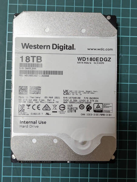 【動作確認済み】 18TB HDD Western Digital WD180EDGZ Ultrastar 3.5インチ CMR(ヘリウム)7200RPM 512MB 6Gb/s SATA