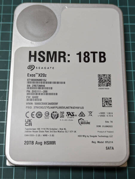 【動作確認済み】18TB Seagate Exos X20z 内蔵HDD 3.5インチ SATA CMR(ヘリウム)7200RPM 256MB 6Gb/s NAS / PC対応 ②