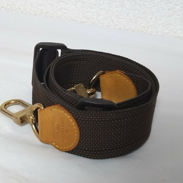 【美品】ルイヴィトン ショルダーストラップ ヌメ革×ナイロン 調整可能 ゴールド金具 サテライト53付属品 M23356