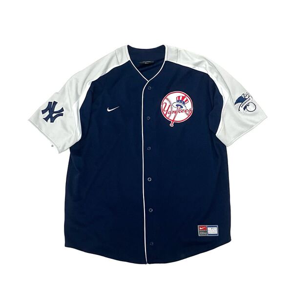 XL ナイキ Nike ベースボール シャツ ニューヨークヤンキース ハット MLB ゲームシャツ New York Yankees ハットロゴ ネイビー 2000’s