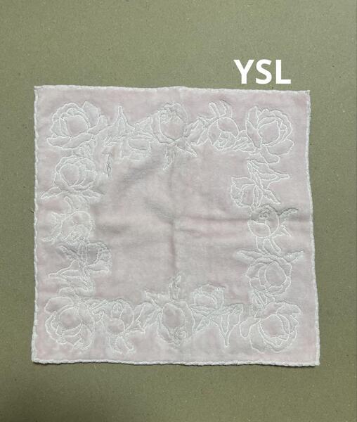 YSL イヴサンローラン ローズ刺繍 タオルハンカチ ピンク系 花柄