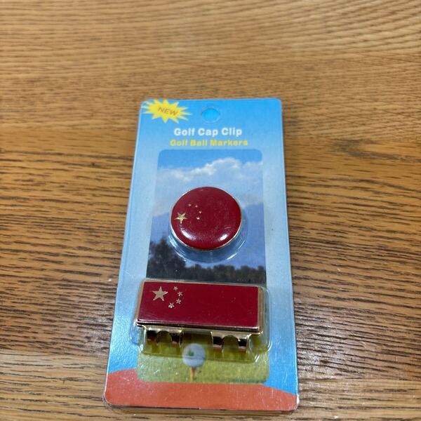 中国国旗デザインゴルフボールマーカー クリップマーカー レッド×ゴールド 未使用品 送料込
