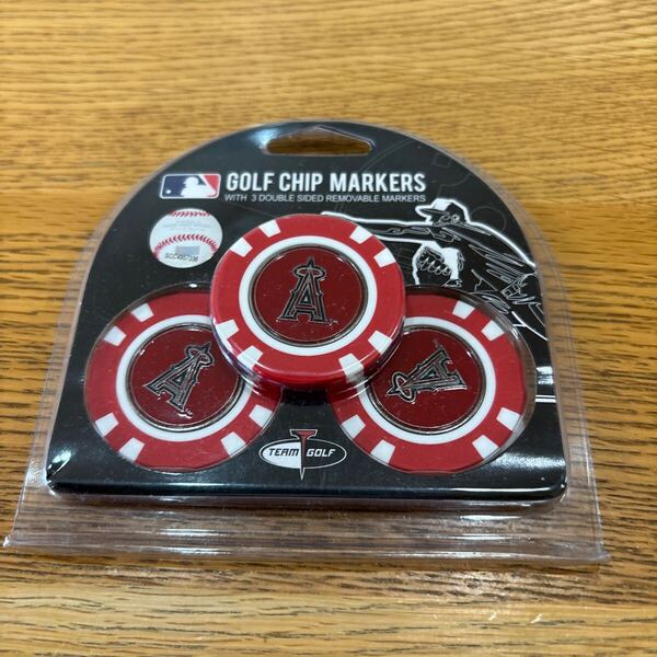 MLB ロサンゼルスエンゼルス ゴルフボールマーカー ツインマーカー レッド×ホワイト系 未使用品 送料込