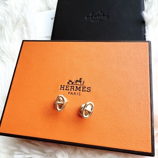 極美品 HERMES エルメス PG シェーヌダンクル ファランドール ピアス ピンクゴールド ローズゴールド