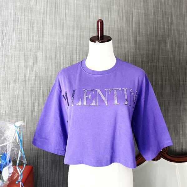 美品 VALENTINO ヴァレンティノ Tシャツ スパンコール パープル 紫 ブラウス トップス カットソー 近年もの 半袖