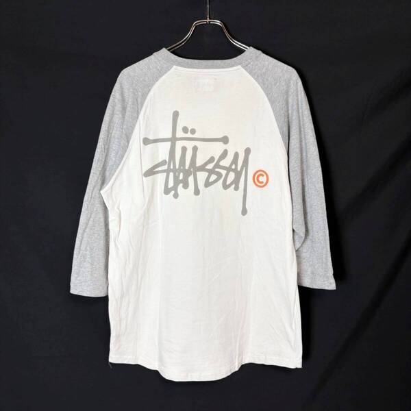 正規品 STUSSY ステューシー ショーンフォント ロゴ プリント 7分袖 ラグラン Tシャツ カットソー ホワイト/グレー L