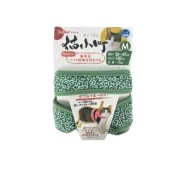 猫小町 猫用 ソフト ハーネス 首輪 グリーン 唐草模様 Mサイズ
