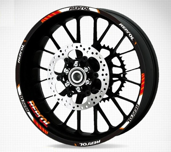 送料込み 汎用 RE 17インチ リムステッカー HONDA ホンダ REPSOL レプソル バイク用 反射 12本 CBR 125R 250RR 400R 650R 1000RR オレンジ