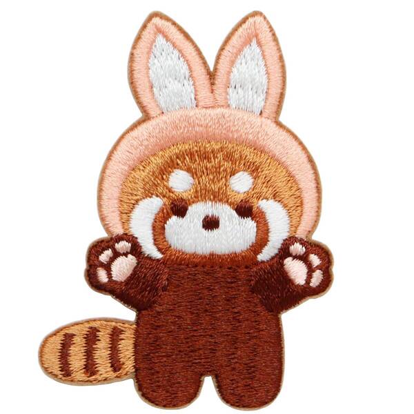 ワッペン レッサーパンダ かわいい刺繍パッチ シール兼アイロン接着 説明書付き ウサギ