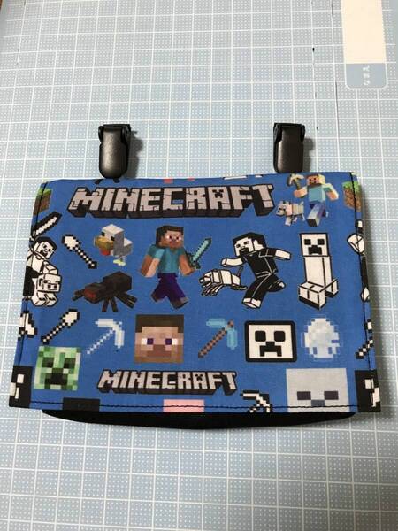 移動ポケット(クリップ付き)マイクラ柄(マチ有り)青