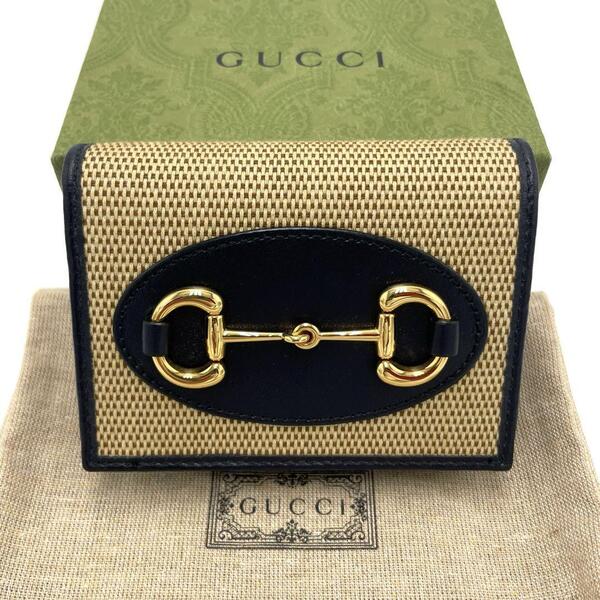 No.334 超人気レア【超美品】GUCCI グッチ 二つ折り財布 コンパクトウォレット ホースビット 621887 限定品 キャンバス×レザー レディース