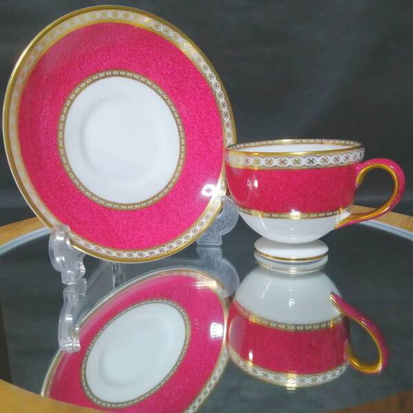 美品◇自宅保管 ウェッジウッド ユーランダーパウダー ワイン ルビーレッド リー カップ&ソーサー WEDGWOOD 29 44