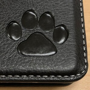 iPhone 15 ブラック 肉球焼き印!高級レザー手帳型ケース