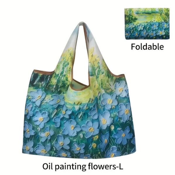 ■新品■エコバッグ【ブルー 花 】大容量 コンパクト 簡単 かわいい 便利 ショッピングバッグ