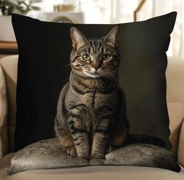 ■新品■クッションカバー■【45㎝×45㎝ 】【トラ ネコ 猫】平面 目 ねこ きれい 正方形 リアル かわいい しっかり素材