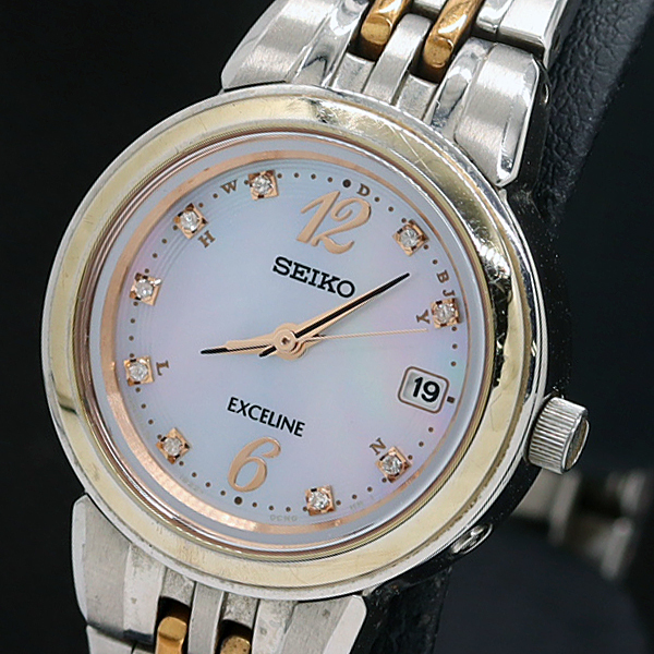 【稼動品】腕時計 SEIKO EXCELINE セイコー シェル文字盤 新品電池 Yahoo!オークション -「シェル文字盤 時計」(エクセリーヌ