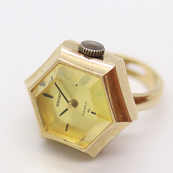 セイコー 手巻き リングウォッチ ゴールド 希少/稼働品 Yahoo!オークション -「リングウォッチ seiko」(アクセサリー