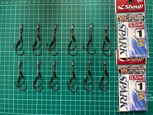 オーナー針 シャウト TCスパーク サイズ1 浮きルアーダブルアシストフック12本#アキアジ#鮭#浮きルアーa