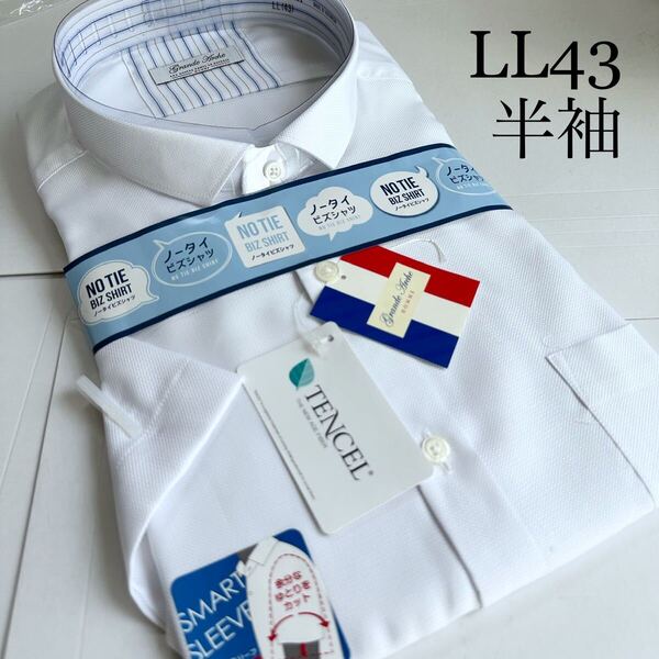 山喜★半袖ワイシャツ★LLサイズ43★レギュラータイプ★形状安定★細襟仕様★テンセル50%ポリエステル50%