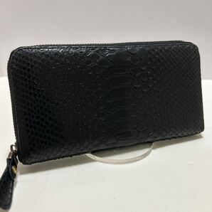 ◆VIA DOAN ヴィアドアン パイソン 本革 ラウンドジップ 長財布 黒◆ ダイヤモンドパイソン 大容量 蛇革 日本製 【送料無料】0703