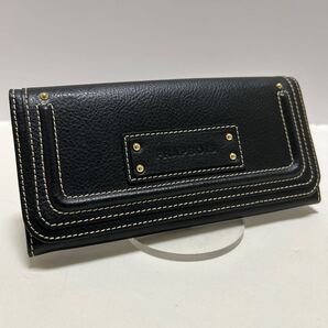 ☆美品☆ ◆FRAPBOIS フラボア かぶせ 長財布 ブラック◆ レザー 小銭入れ有 札入れ×2 ゴールド金具 ステッチ【送料無料】0704