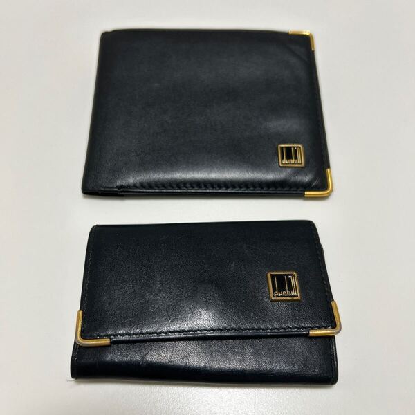 ◆dunhill ダンヒル 折り財布&キーケース 6連 黒 2点SET◆ 折り財布 小銭入れ無 本革 ロゴ金具 スペイン製 【送料無料】0717