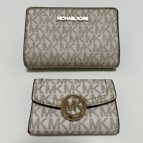 ◆MICHAEL KORS マイケルコース 折り財布&キーケース6連 2点SET ホワイト◆ MKシグネチャー PVC 正規品保証【送料無料】0613