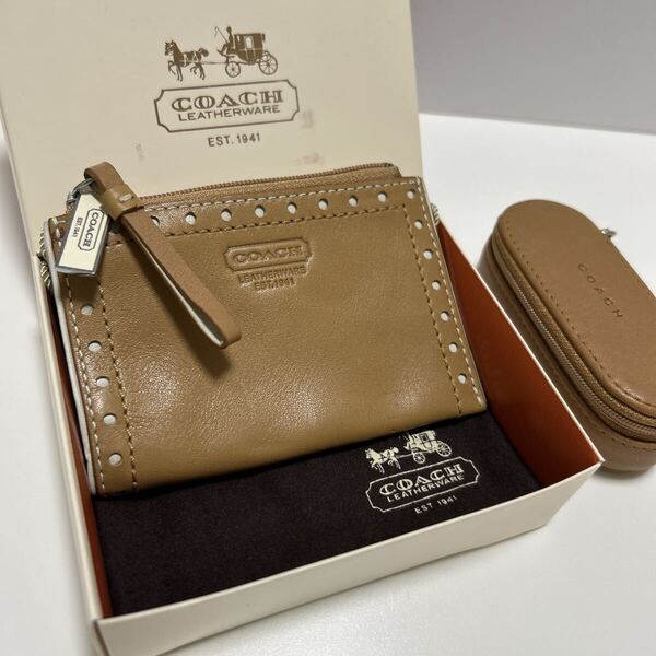 ☆箱&袋付き☆ ◆COACH コーチ 良品 コインケース&リップケース キャメル系 2点SET◆ キーリング付き 小銭入れ 【送料無料】0730