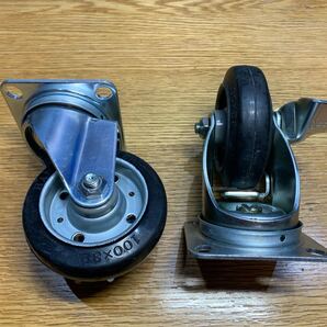 ★送料込旋回式ゴム車輪 100mm ストッパー付 ハンマーキャスター 413S ゴム車 自在 2個セット