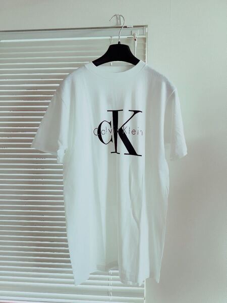 【Calvin Klein】カルバンクライン ヴィンテージTシャツ 90年代 USA製 シングルステッチ 丸胴 ロゴ ホワイト 白 M-Lサイズ程度
