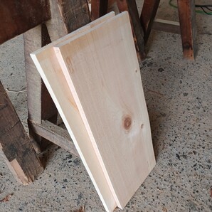 C-2120 国産ひのき 片耳付節板 2枚セット テーブル 看板 棚板 一枚板 無垢材 桧 檜 DIY