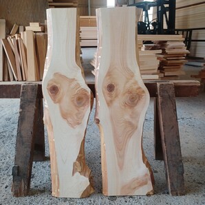 C-2129 国産ひのき 耳付節板 2枚セット テーブル 看板 インテリア 一枚板 無垢材 桧 檜 DIY