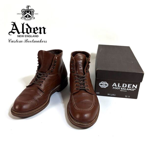 【美品】ALDEN オールデン レザー 405 旧ロゴ INDY Boots インディ ブーツ ブラウン 11 D サイズ USA製 保存箱付き ヒール交換済 希少品