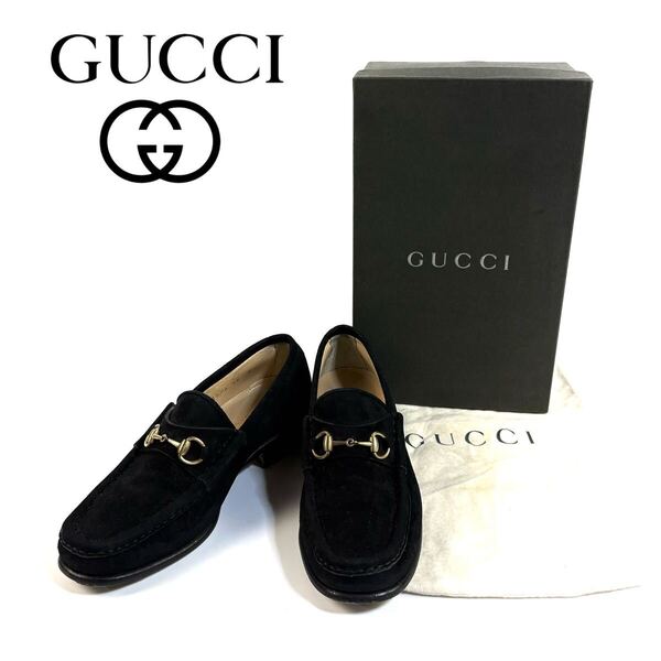 【美品】GUCCI グッチ スエード レザー ホースビット ローファー スリッポン ブラック ゴールド金具 36 C サイズ イタリア製 保存 箱 袋付