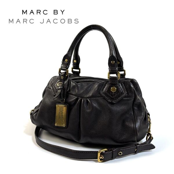 【美品】MARC BY MARC JACOBS マーク ジェイコブス レザー 2WAY ハンド ショルダー バッグ Classic Q Baby Groove ブラック ゴールド金具
