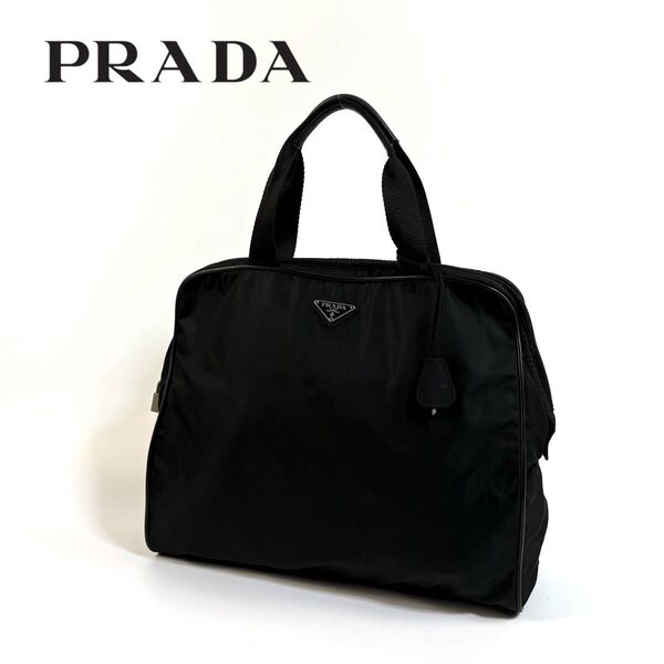 【美品】PRADA プラダ テスート ナイロン ハンドバッグ トートバッグ ビジネスバッグ 三角 ロゴプレート ブラック シルバー金具 イタリア製