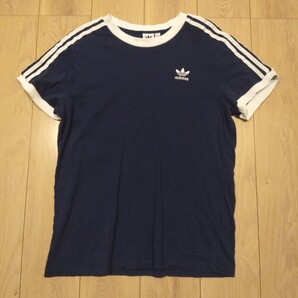 USA古着卸 Mサイズ adidas アディダス ワンポイント ロゴ刺繍 3ライン リンガー Tシャツ