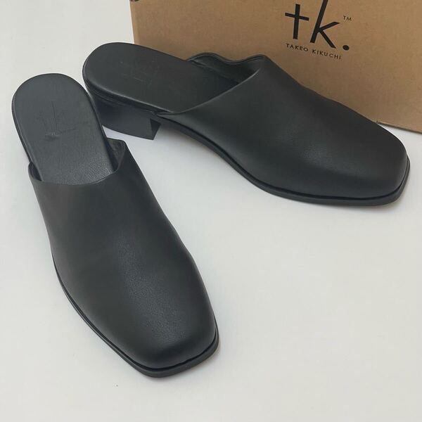 【未使用】tk.TAKEO KIKUCHI スクエアヒールミュールシューズ サンダル ローファー スリッポン ティーケータケオキクチ ブラック 27,5㎝