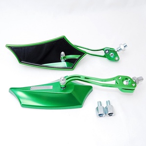 匿名配送 バイク用 五角形 ウイングミラー グリーン 変換アダプター付 バックミラー サイドミラー ミラー オートバイ 原付 カスタム 緑