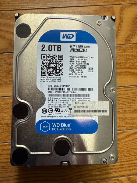 即決、送料無料★ WD HDD2TB 3.5インチ SATA 使用6868時間 内蔵HDD WD WD20EZRZ HDD