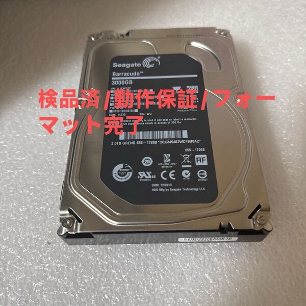 D31:★動作保証/フォーマット完了/使用0時間★ Seagate / 3.5インチ 内蔵 APPLE HDD SATA 3000GB ST3000DM001-1CH166