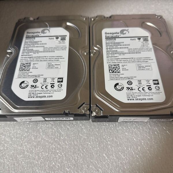 二枚セット/D28/29:★動作保証/フォーマット完了/使用0時間★ Seagate / 3.5インチ 内蔵 HDD SATA 3000GB ST3000DM001-1CH166