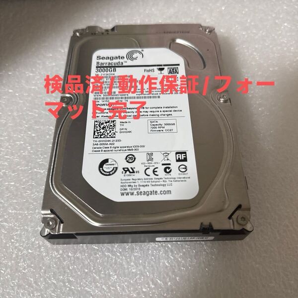D62:★動作保証/フォーマット完了/使用0時間★ Seagate / 3.5インチ 内蔵 HDD SATA 3000GB ST3000DM001-1CH166
