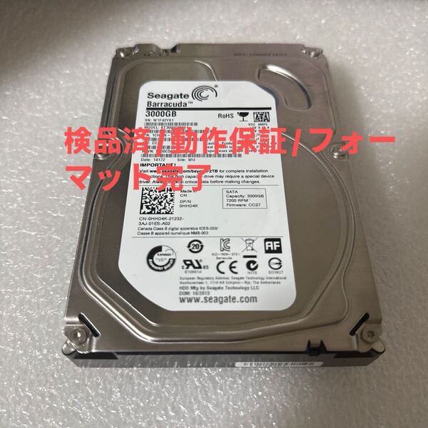 D61:★動作保証/フォーマット完了/使用0時間★ Seagate / 3.5インチ 内蔵 HDD SATA 3000GB ST3000DM001-1CH166
