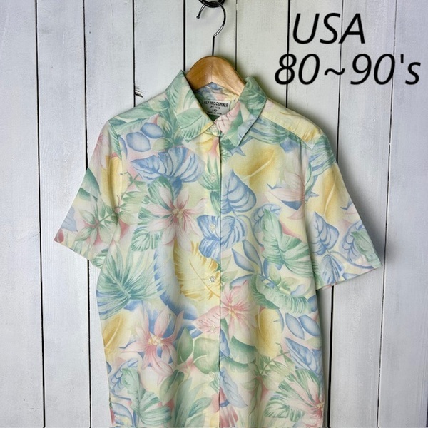 sh●919 USA古着 80s~90s USA製 ペイルトーン 花柄レーヨンシャツ ブラウス 10 オールド ヴィンテージ アメリカ 半袖 春夏 M~L