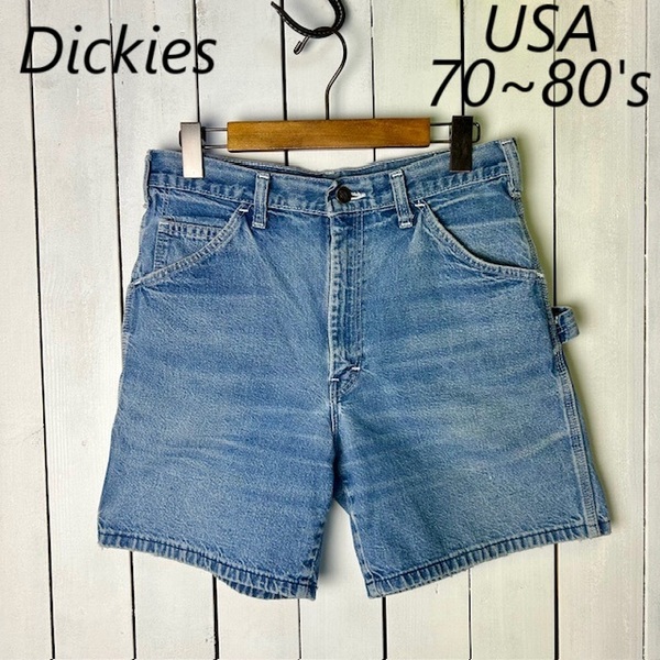 USA古着 70s~80s USA製 Dickies ペインターデニムショーツ 30 42TALON フェード 白タグ オールド ヴィンテージ ディッキーズ ●191