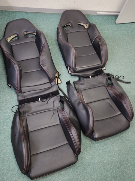 美品★レカロ★SR-7★左右セット★シートカバー★★レザー★ブラック★RECARO★2脚分★赤ステッチ★レッド★運転席★助手席★
